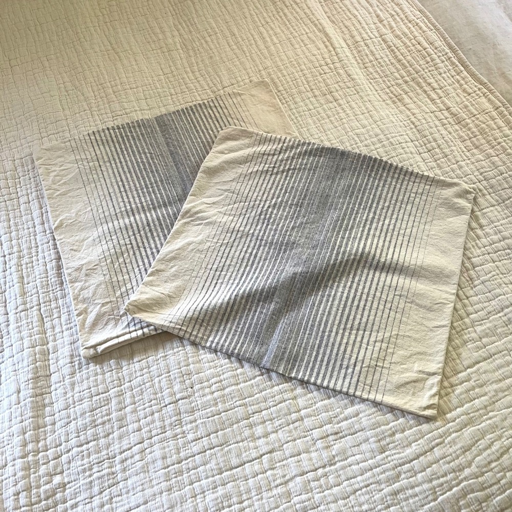 2 Ikea Cotton Throw Pillow‎ Covers Blue Natural 20x20